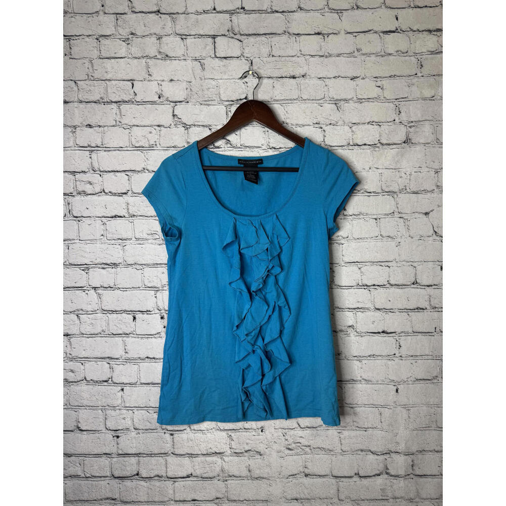 Grace Elements Women's Teal Lagoon Ruffle Front Short Sleeve Top‎ Medium